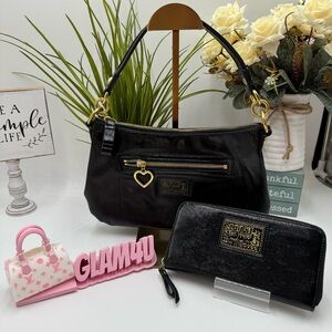 Coach Bundle: Daisy Liquid Gloss Bag & Poppy Graffiti Wallet Set